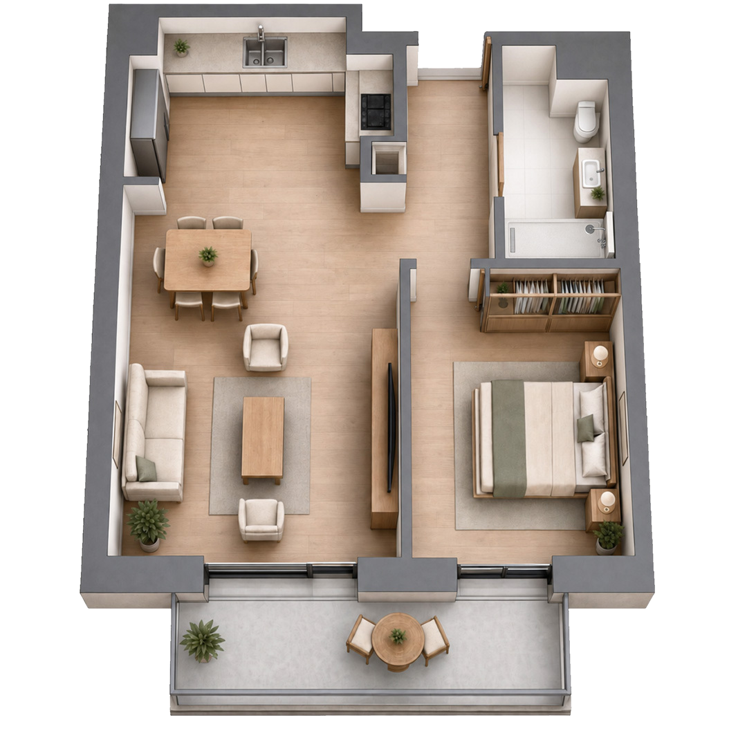 Plan 2D · Apartament cu 2 camere